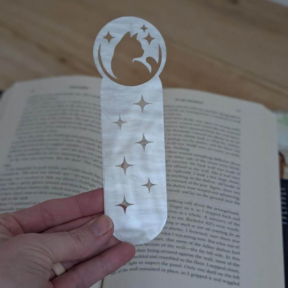 Pearly White Celestial Cat Acrylic Bookmark